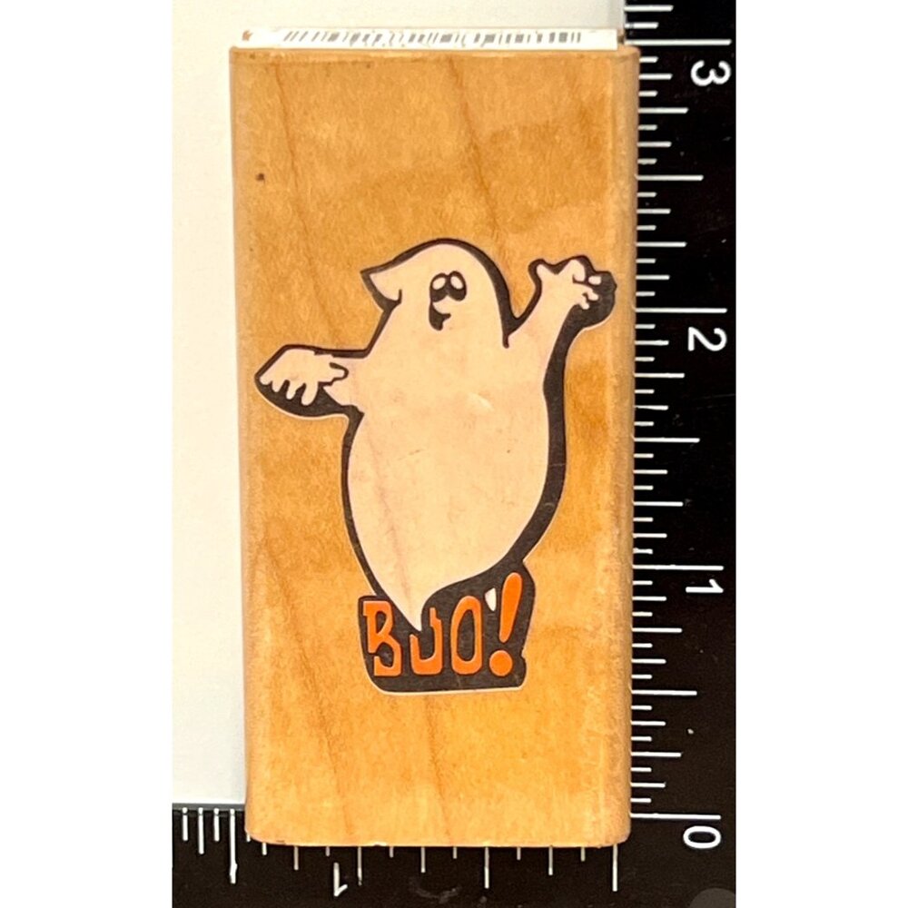 Ghost Wood Mounted Rubber Stamp By Canadian Maple BOO Halloween